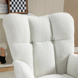 Abrihome New Modern Teddy Fabric Tufted Upholstered Rocking Chair With Pull-Out Footrest, White  - thumbnail 4