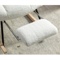 Abrihome New Modern Teddy Fabric Tufted Upholstered Rocking Chair With Pull-Out Footrest, White  - thumbnail 5
