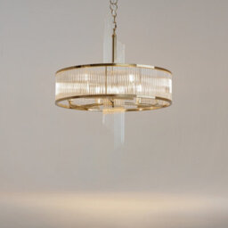 Luminosa Lighting Luminosa Frame Modern 58Cm Cylindrical Pendant Ceiling Light Gold 6Xe14 Glass Shade - thumbnail 3