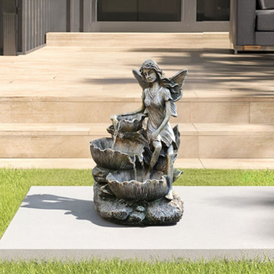Living And Home Grey Fairy Led Lighted Resin Garden Water Fountain Water Feature With Solar Panel 50Cm H - image 1