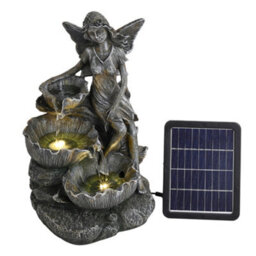 Living And Home Grey Fairy Led Lighted Resin Garden Water Fountain Water Feature With Solar Panel 50Cm H - thumbnail 4