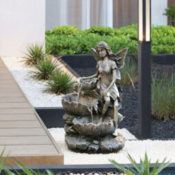 Living And Home Grey Fairy Led Lighted Resin Garden Water Fountain Water Feature With Solar Panel 50Cm H - thumbnail 2