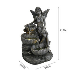 Living And Home Grey Fairy Led Lighted Resin Garden Water Fountain Water Feature With Solar Panel 50Cm H - thumbnail 8