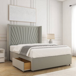 Bsspoke Alina Divan Bed Silver Plush Velvet 54Inch Wingedback Panel Headboard 2 Drawers Footend & Mattress In All Sizes - thumbnail 1