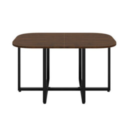 Abrihome Walnut & Grey 6-Piece Square Dining Set With Linen Chairs & Metal Legs, 140X90Cm For Small Spaces - thumbnail 9