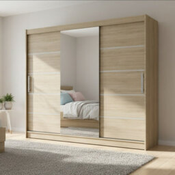 Aston Vi Sonoma Oak Sliding Door Wardrobe Modern Design With Mirror Shelves And Hanging Rails No Led Lighting - thumbnail 2