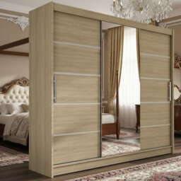Aston Vi Sonoma Oak Sliding Door Wardrobe Modern Design With Mirror Shelves And Hanging Rails No Led Lighting - thumbnail 3