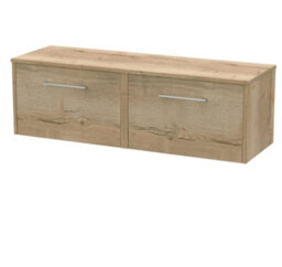 Hudson Reed Juno Wall Hung Double Soft Close Drawer Vanity Unit With Worktop In Autumn Oak Finish, 1200mm
