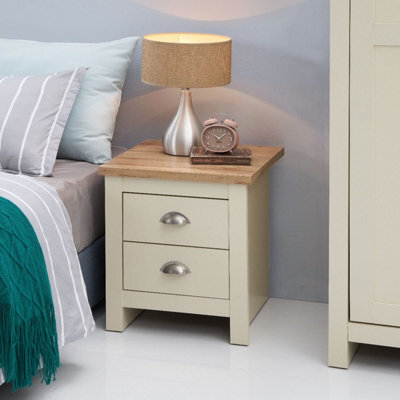 Timber Art Design Lisbon Bedside Cabinet Bedroom Furniture Nightstand Table 2 Drawers Cream - image 1