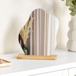 Beliani Luna Home Irregular Shape Standing Mirror, Bamboo Frame, Compact 22 X 19 Cm - thumbnail 2