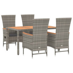 Berkfield 5 Piece Garden Dining Set Grey Poly Rattan&solid Wood Acacia - thumbnail 3