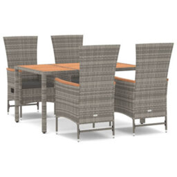 Berkfield 5 Piece Garden Dining Set Grey Poly Rattan&solid Wood Acacia - thumbnail 2
