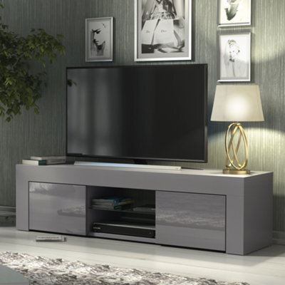 Tv Unit 130Cm Modern Dark Grey With High Gloss Doors - Creative Furniture - image 1