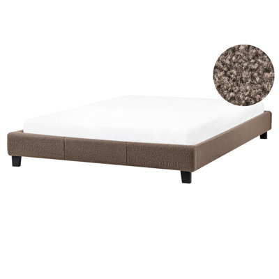 Beliani Bed Without Headboard Boucle Roanne 160 X 200 Cm (Eu King Size) Taupe - image 1