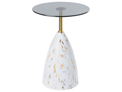 Wyld And Coco Compact Round Side Table With Marble-Effect Base, Gold Accent And Clear Glass Top - W40 X L40 X H56Cm - image 1