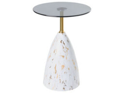 Wyld And Coco Compact Round Side Table With Marble-Effect Base, Gold Accent And Clear Glass Top - W40 X L40 X H56Cm - thumbnail 1