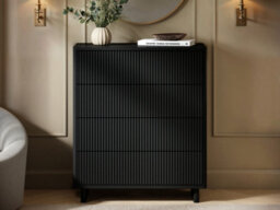 Solace+Co Velmor 4 Piece Ribbed Bedroom Furniture Set, Black - thumbnail 4