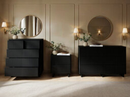 Solace+Co Velmor 4 Piece Ribbed Bedroom Furniture Set, Black - thumbnail 2