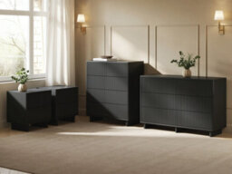 Solace+Co Velmor 4 Piece Ribbed Bedroom Furniture Set, Black - thumbnail 1