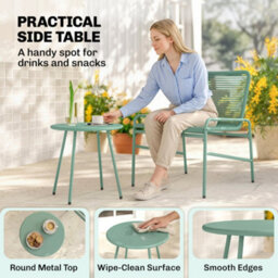 Outsunny Rattan Bistro Set With 2 Chairs & Round Table For Patio, Green - thumbnail 6