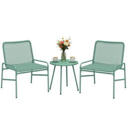 Outsunny Rattan Bistro Set With 2 Chairs & Round Table For Patio, Green - thumbnail 2