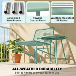 Outsunny Rattan Bistro Set With 2 Chairs & Round Table For Patio, Green - thumbnail 5