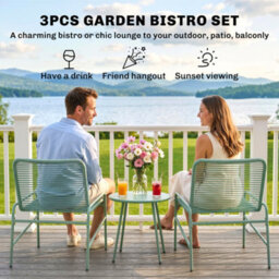 Outsunny Rattan Bistro Set With 2 Chairs & Round Table For Patio, Green - thumbnail 4