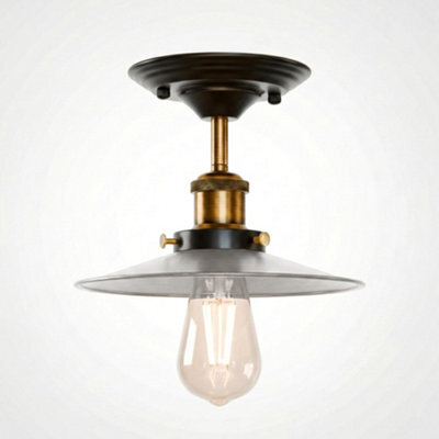 Industrial Semi Flush Mount Ceiling Light With E27 Lamp Holder Metal Shade Easy Fit Lighting Fixtures For Living Room Bedroom - image 1