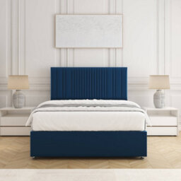 Bsspoke Florence Divan Bed Set In Blue Plush Velvet With 24Inch Panel Headboard 4 Drawers & Mattress Double King 4Ft 6Ft - thumbnail 2