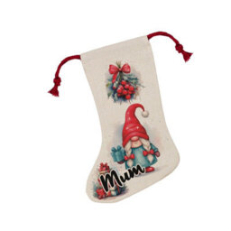 Purely Home Christmas Gonk Family Stocking - Novelty Xmas Gift For Mum/gonk Décor Linen-Style With Red Drawstring Ties - thumbnail 2