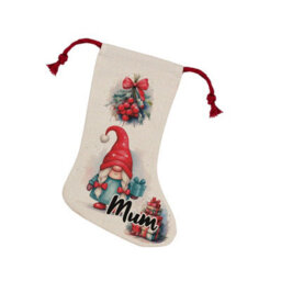 Purely Home Christmas Gonk Family Stocking - Novelty Xmas Gift For Mum/gonk Décor Linen-Style With Red Drawstring Ties