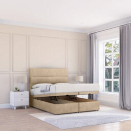 "Sloomy Texas Almond Coniston 5Ft Ottoman Bed End Opening With Sprung Memory Mattress & 26"" Headboard-King" - thumbnail 1