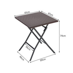 Living And Home Brown Square Portable Rattan Effect Tabletop Folding Outdoor Bistro Dinging Table 61 X 74 Cm - thumbnail 8