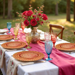 Neel Blue Charger Plates For Table Decoration - Red Peacock Design - Pack Of 6 - thumbnail 9
