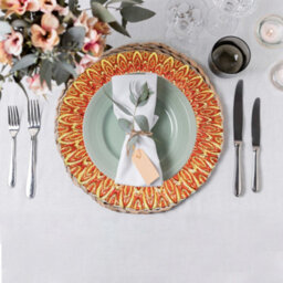Neel Blue Charger Plates For Table Decoration - Red Peacock Design - Pack Of 6 - thumbnail 7
