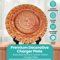 Neel Blue Charger Plates For Table Decoration - Red Peacock Design - Pack Of 6 - thumbnail 3