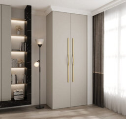 Arte Elegant Cashmere Como Ii Hinged Door Wardrobe H2460mm W1000mm D500mm, Two Doors, Eight Shelves, One Hanging Rail, Gold Handles - thumbnail 2