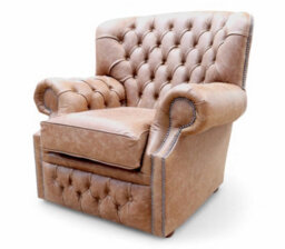 Chesterfield Handmade Armchair Cracked Wax Tan Leather In Monks Style - thumbnail 3