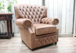 Chesterfield Handmade Armchair Cracked Wax Tan Leather In Monks Style - thumbnail 4