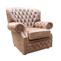 Chesterfield Handmade Armchair Cracked Wax Tan Leather In Monks Style - thumbnail 2