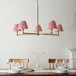 Luminosa Lighting Luminosa Santiago Brushed Aged Brass Plate Pendant Light With Coral Pink Fabric Ikat Shade 16Cm 5X B22 - thumbnail 3