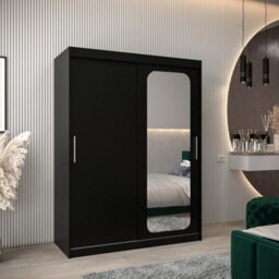 Arte Uppsala T2 Sliding Door Wardrobe 150Cm In Black - Bold, Mirrored Storage For Compact Living - thumbnail 1