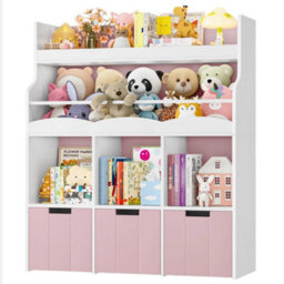 Pink Bookcase Storage Unit With 3 Boxes - thumbnail 1