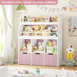 Pink Bookcase Storage Unit With 3 Boxes - thumbnail 4