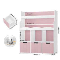 Pink Bookcase Storage Unit With 3 Boxes - thumbnail 2