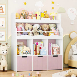 Pink Bookcase Storage Unit With 3 Boxes - thumbnail 6