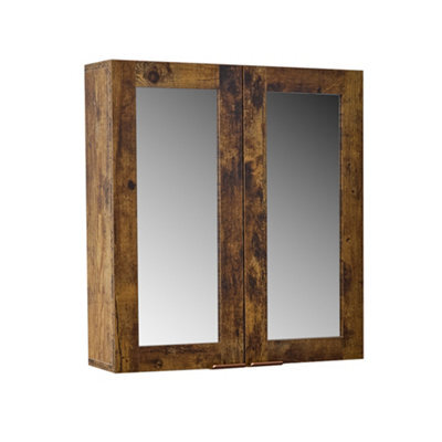 Homestylestore 600 X 650mm Dark Oak Wall Mounted Mirrored Door Bathroom Cabinet And Brushed Copper Finger Pull Handles - image 1
