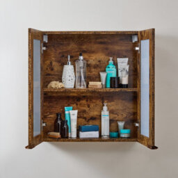 Homestylestore 600 X 650mm Dark Oak Wall Mounted Mirrored Door Bathroom Cabinet And Brushed Copper Finger Pull Handles - thumbnail 2