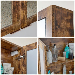 Homestylestore 600 X 650mm Dark Oak Wall Mounted Mirrored Door Bathroom Cabinet And Brushed Copper Finger Pull Handles - thumbnail 3