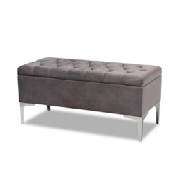 Modena Storage Ottoman Bench, Ottoman Footstool With Legs, 150Cm Plush Velvet Upholstered End Of Bed Bench, Grey - thumbnail 3